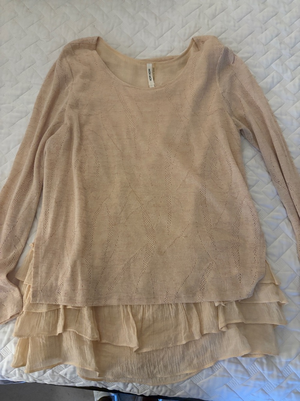 Women’s Layered Ruffle Hem Sweater Top - Cream